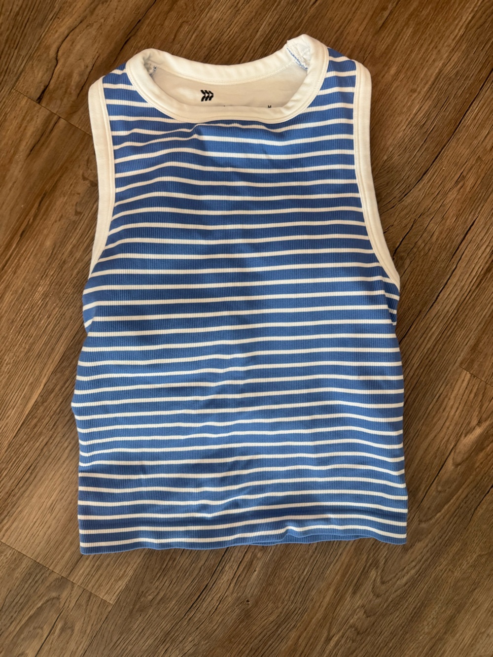 All In Motion Striped Blue & White Ribbed Active Tank Top